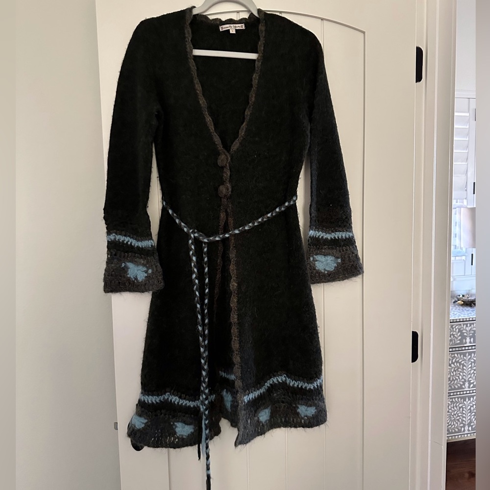Vintage Nanette Lepore wool long cardigan sweater with unique detailing.